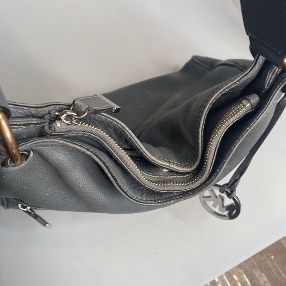 Michael Kors Hobo Shoulder Bag - Gray Gunmetal Pebbled Leather w/ MK Charm*Read- - Picture 11 of 16